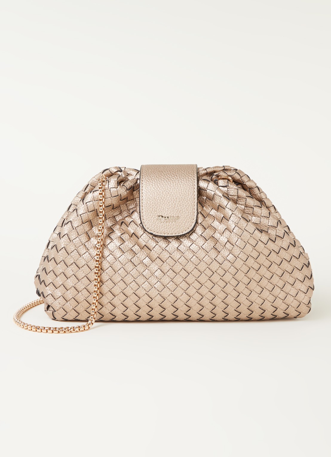 Dune London Etiquettes clutch met geweven structuur - voorkant 4 goud