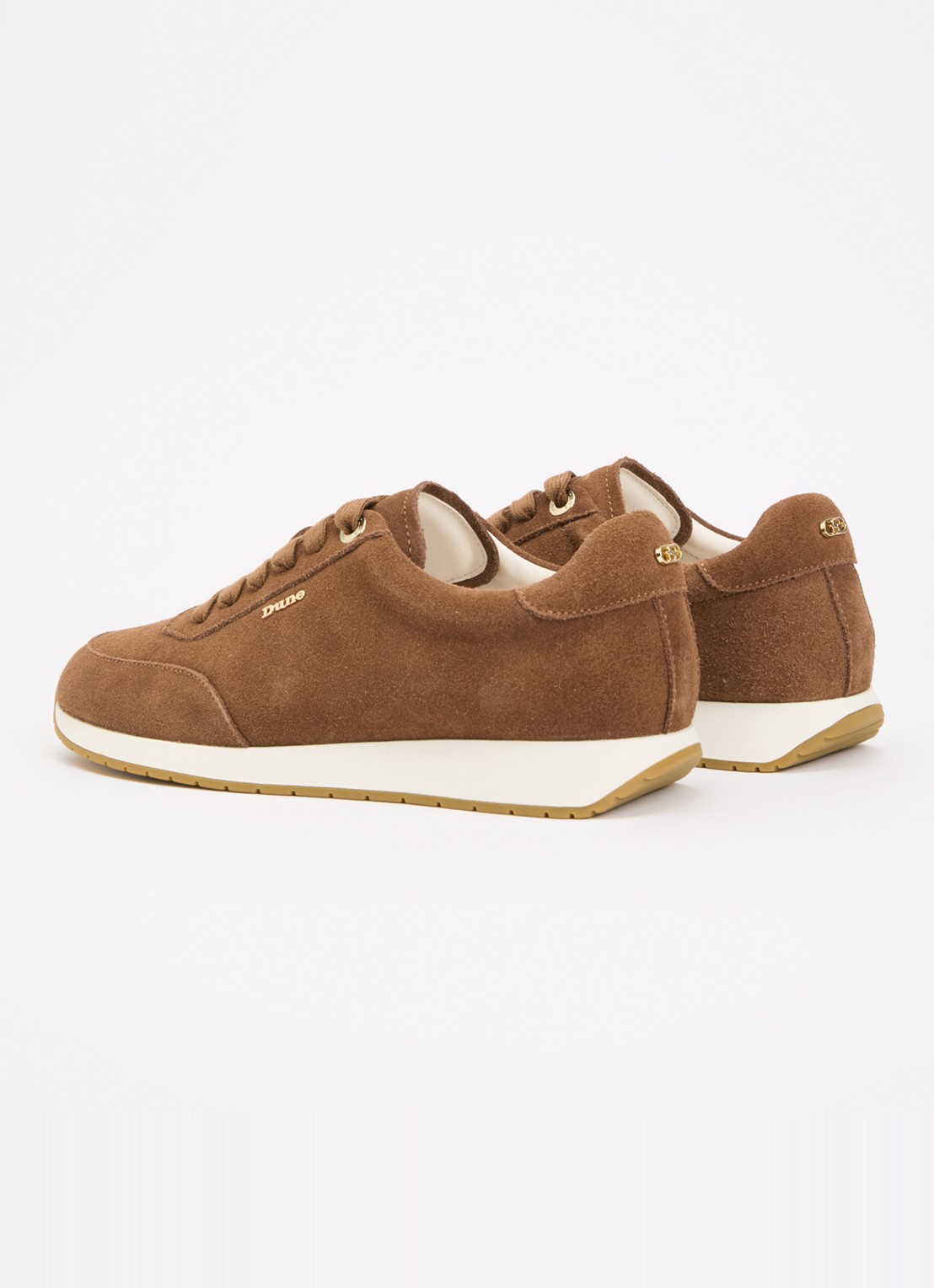 Dune London Ettah sneaker van leer met logo - achterkant cognac