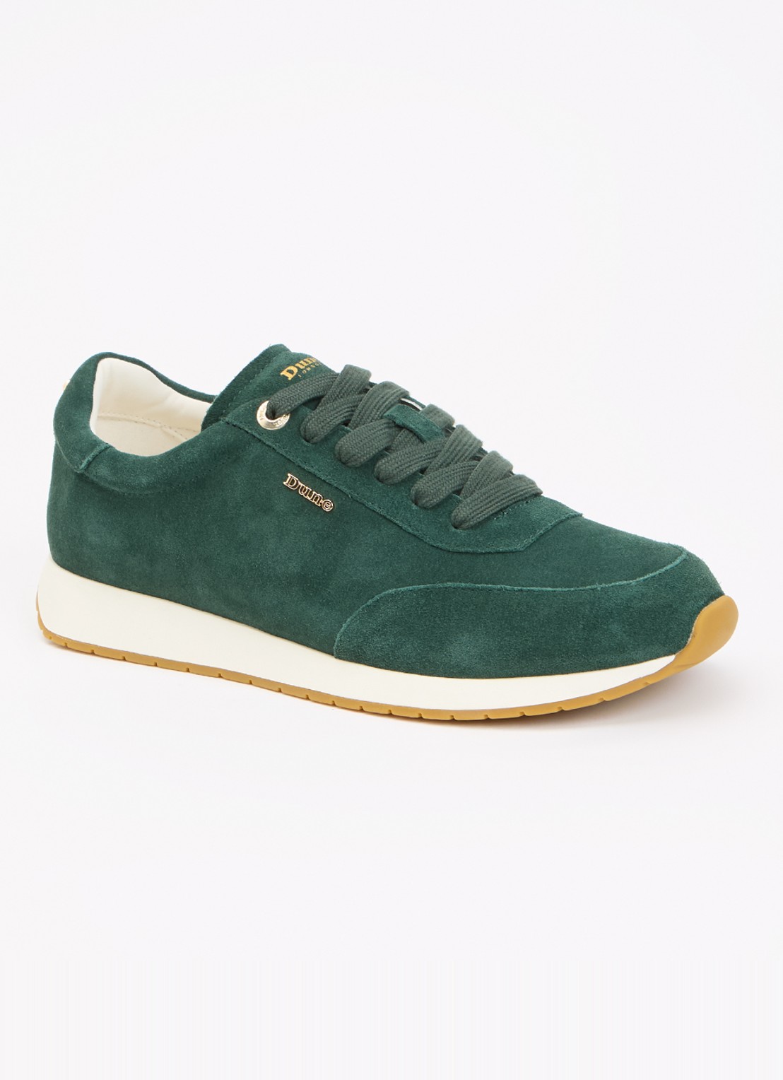 Dune London Ettah sneaker van leer met logo - voorkant 4 donkergroen