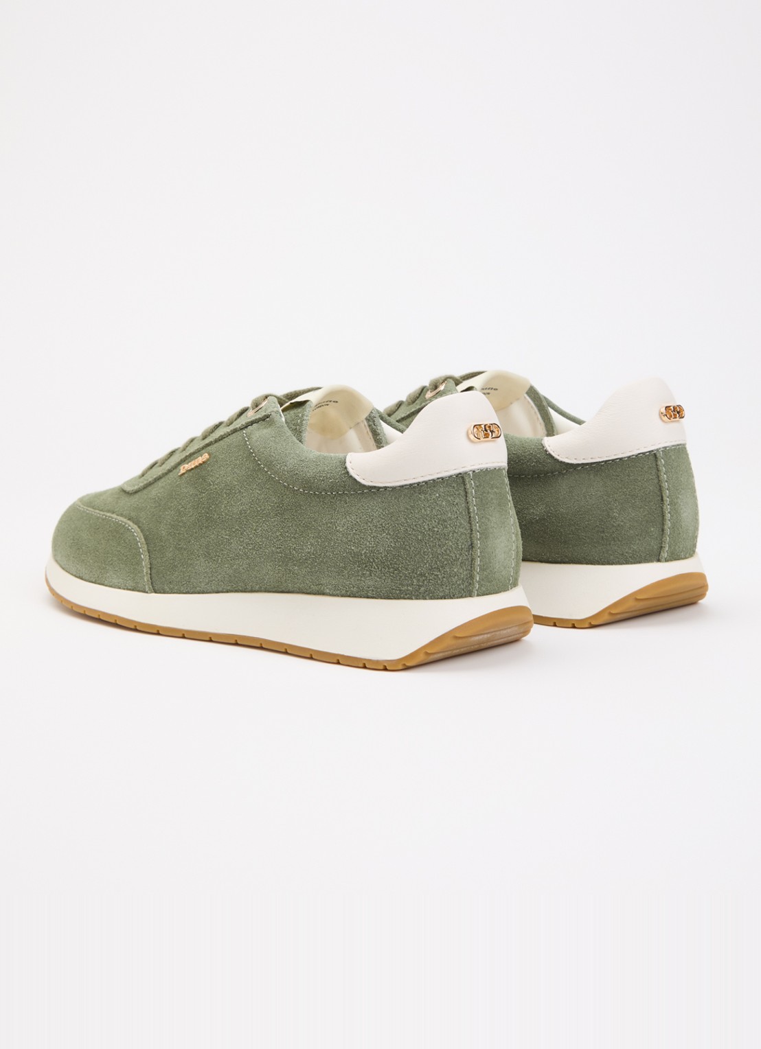 Dune London Ettah sneaker van leer met logo - achterkant olijfgroen