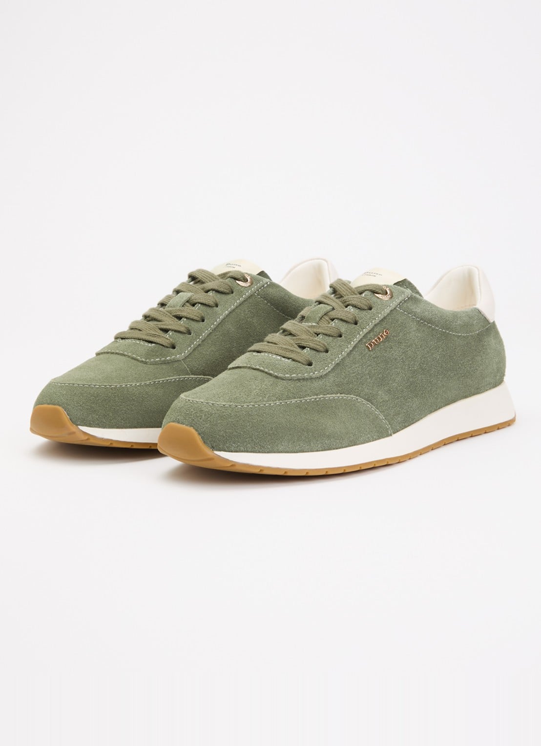 Dune London Ettah sneaker van leer met logo - detail 2 olijfgroen