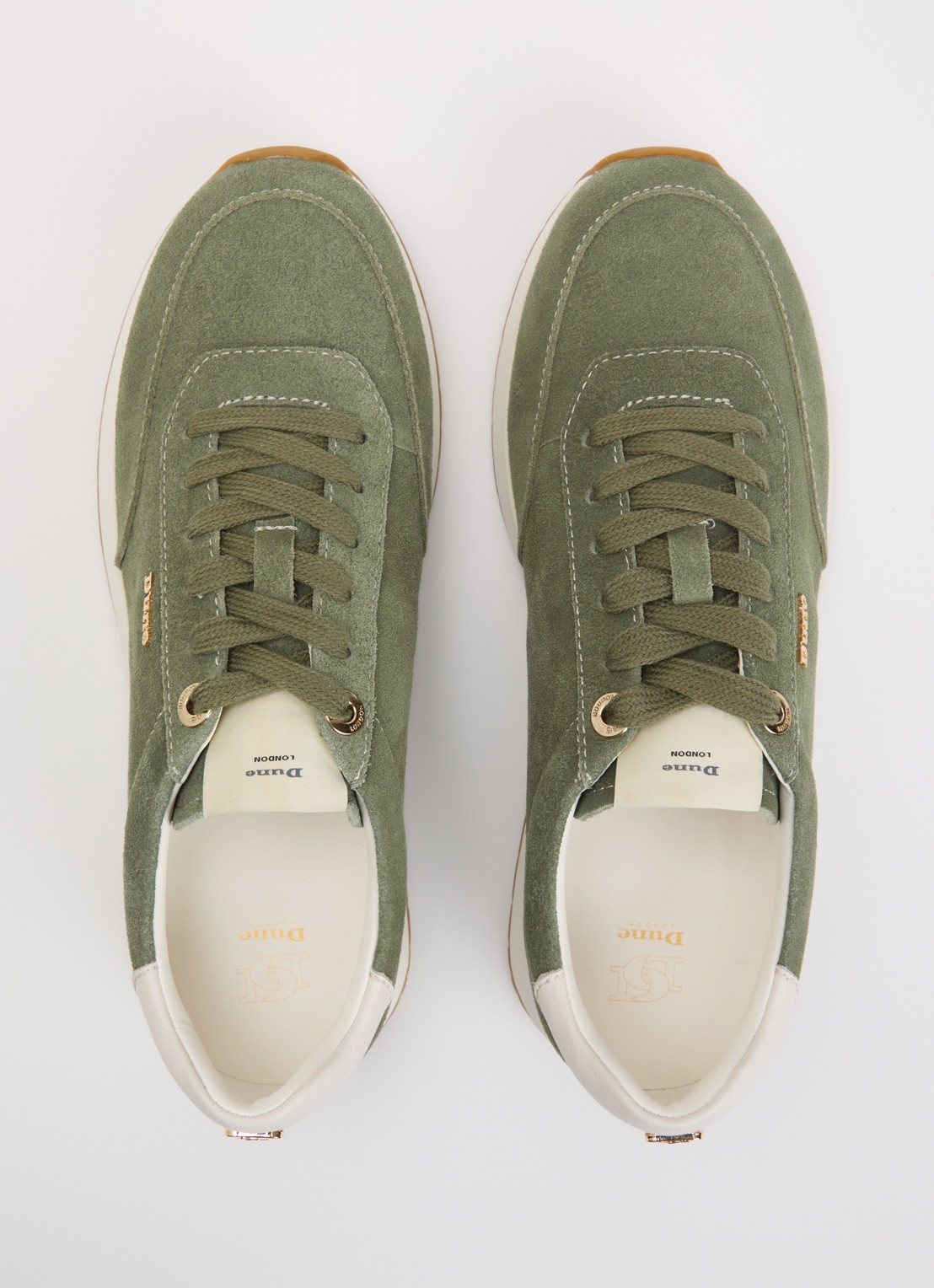 Dune London Ettah sneaker van leer met logo - detail 3 olijfgroen