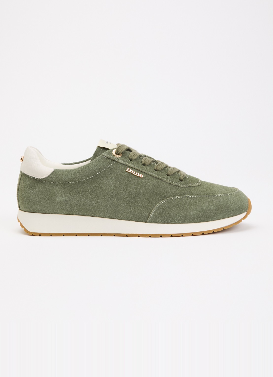 Dune London Ettah sneaker van leer met logo - voorkant 5 olijfgroen