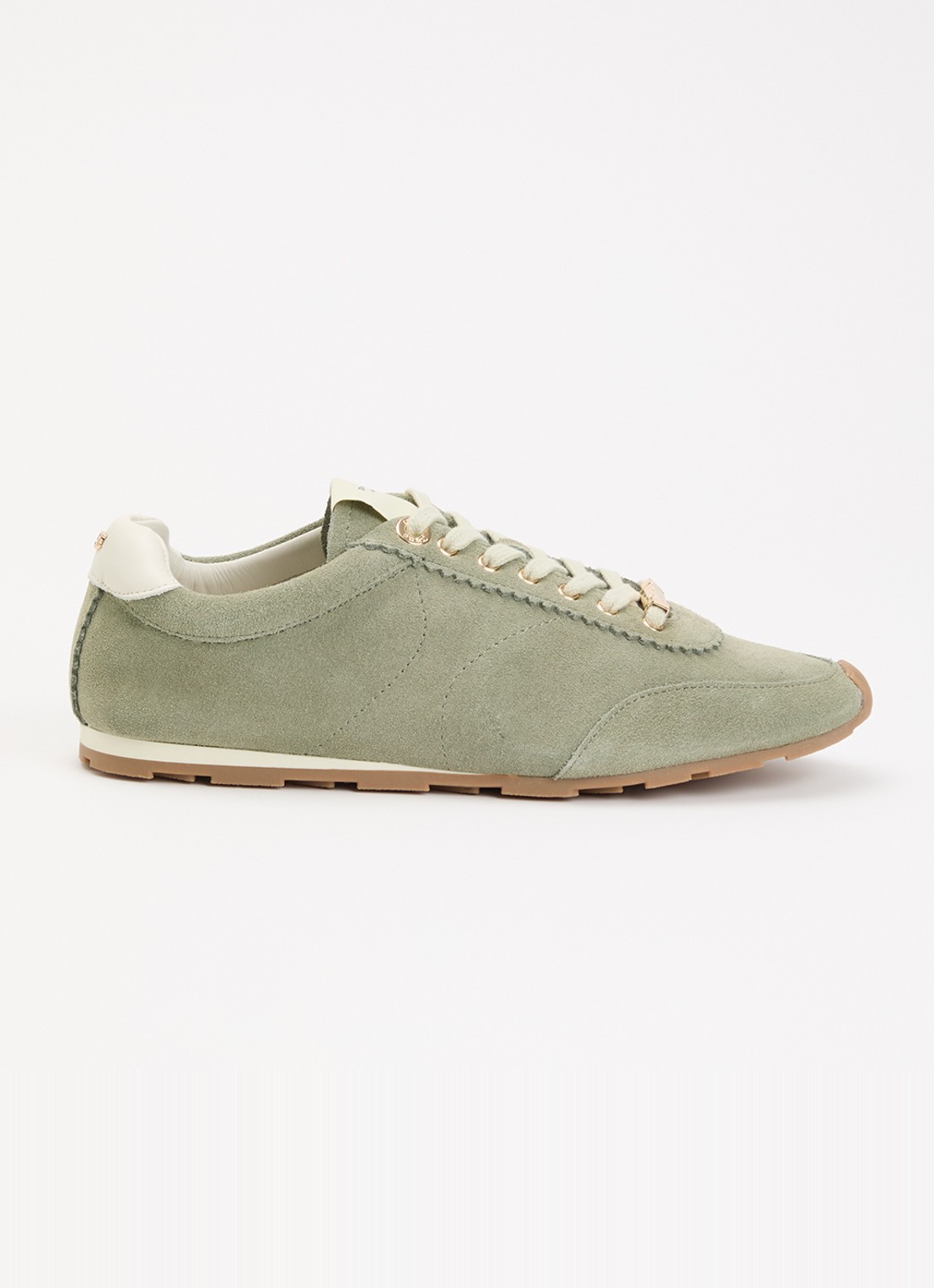 Dune London Evalinna sneaker van suède - voorkant olijfgroen