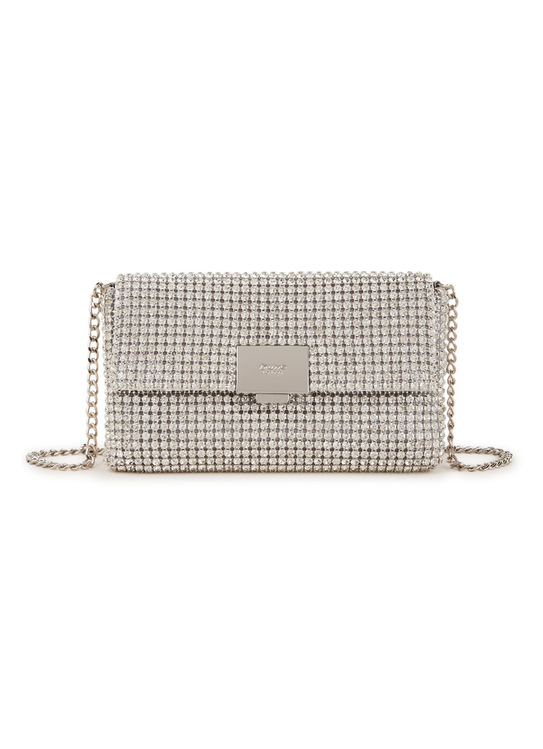 Dune London Evanderr clutch met strass - voorkant zilver