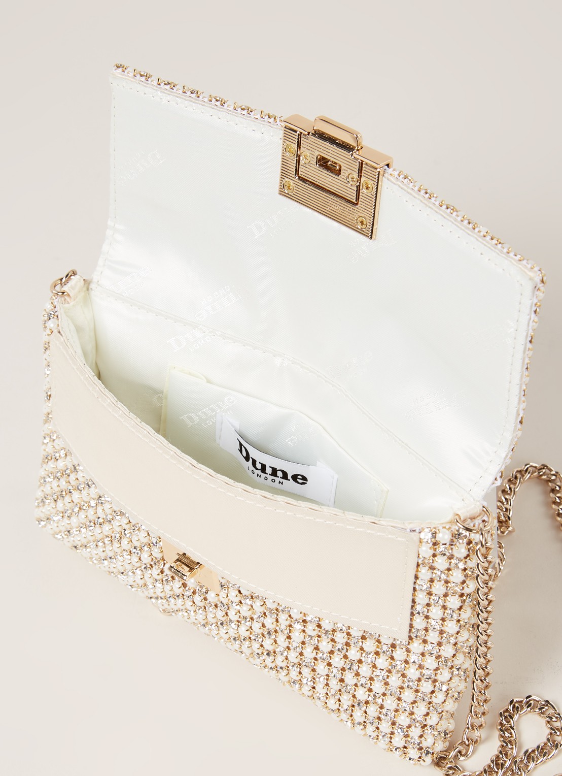 Dune London Evanderr clutch met strass - detail 2 creme