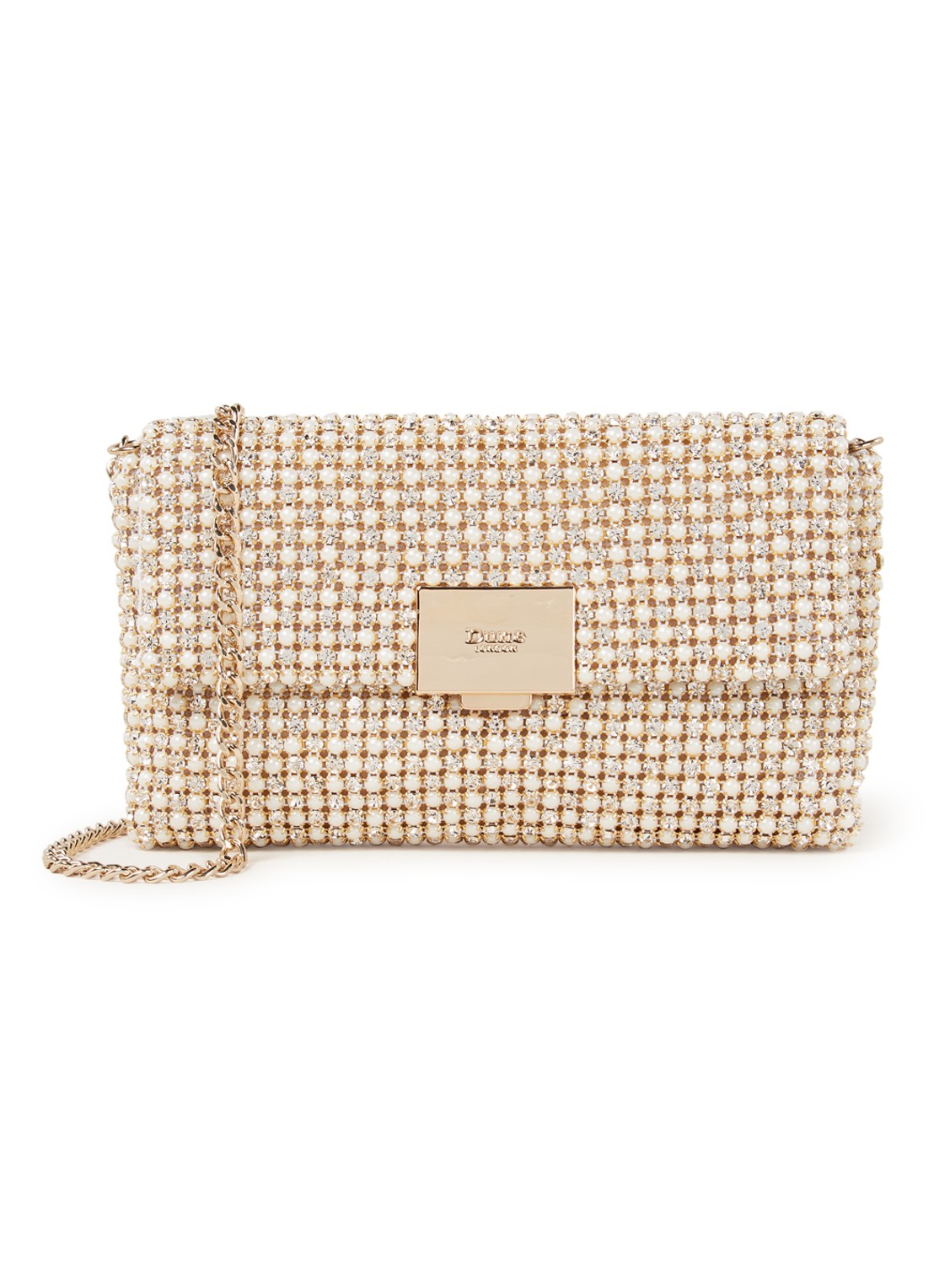 Dune London Evanderr clutch met strass - voorkant 3 creme