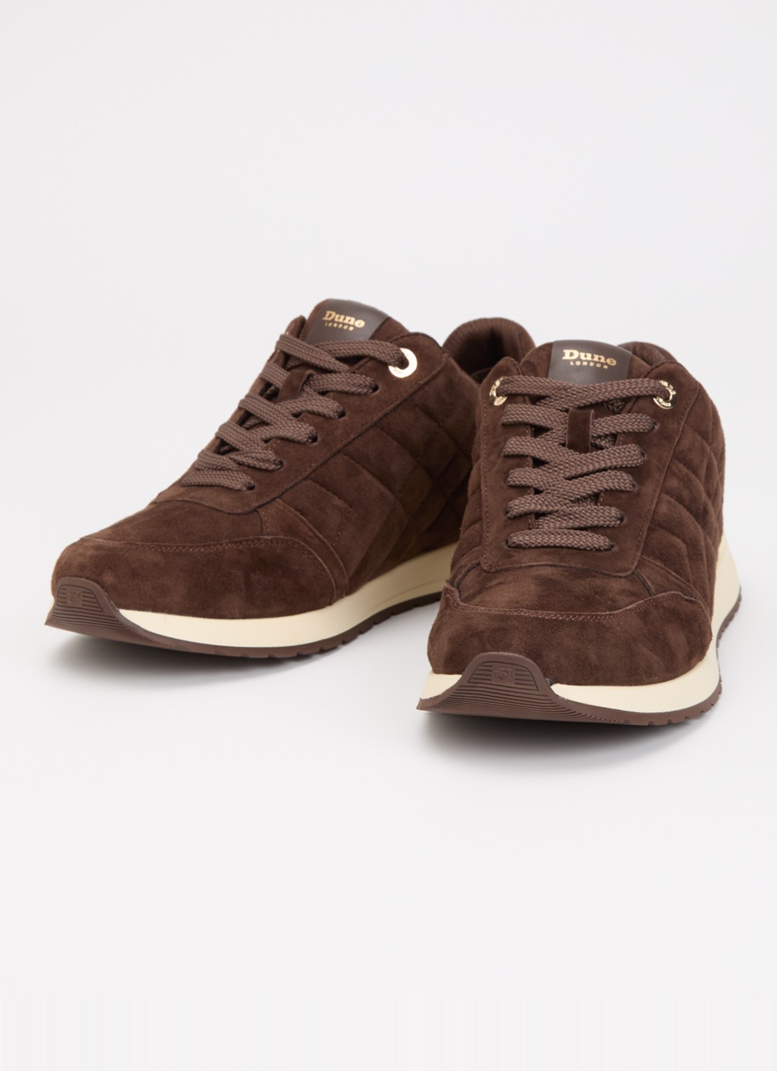 Dune London Evelie sneaker met quilt patroon - detail donkerbruin