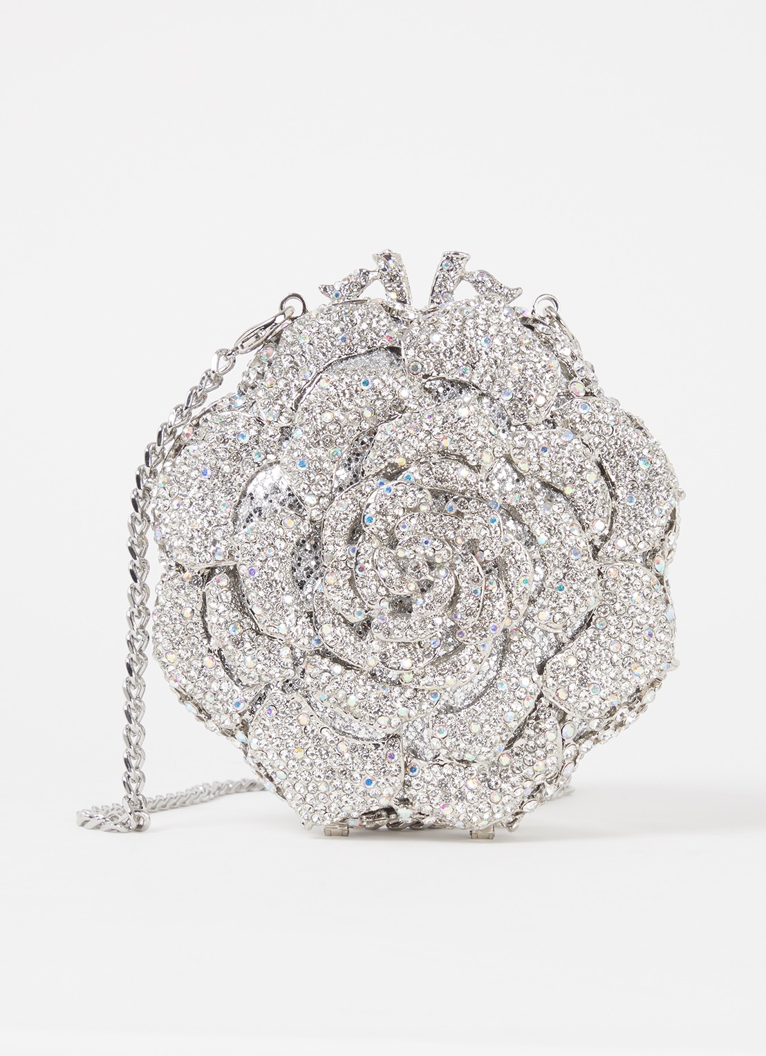 Dune London Floral clutch met strass - voorkant 3 zilver