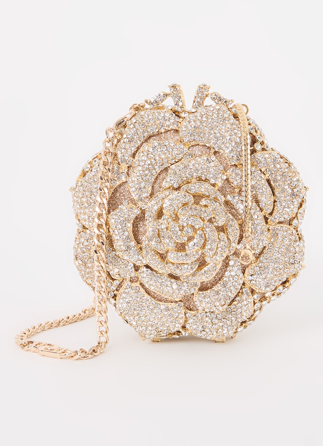 Dune London Floral clutch met strass - voorkant goud