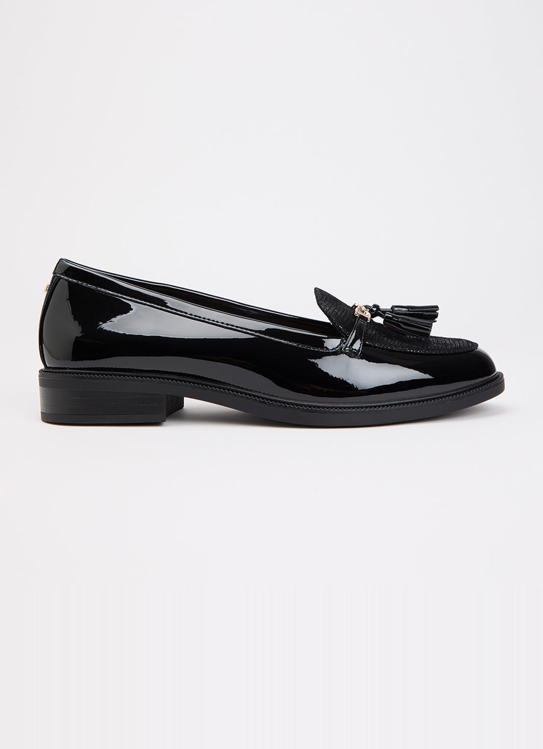 Dune London Gazeles loafer met lakfinish  - voorkant zwart