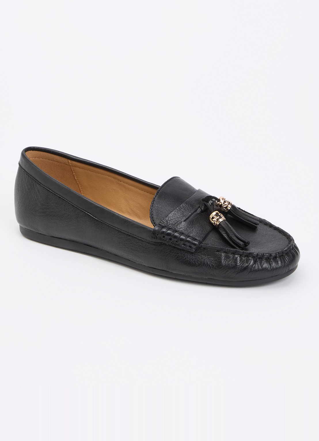 Dune London Geen mocassin van leer met franjes - voorkant 5 zwart