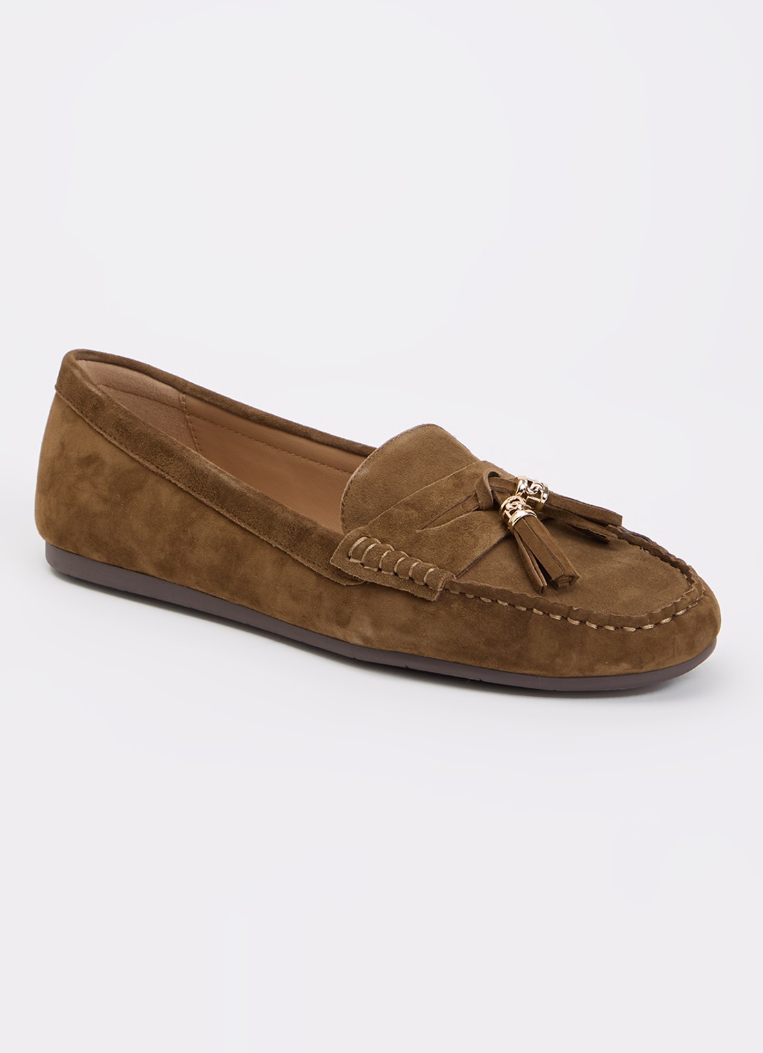 Dune London Geen mocassin van leer met franjes - voorkant bruin