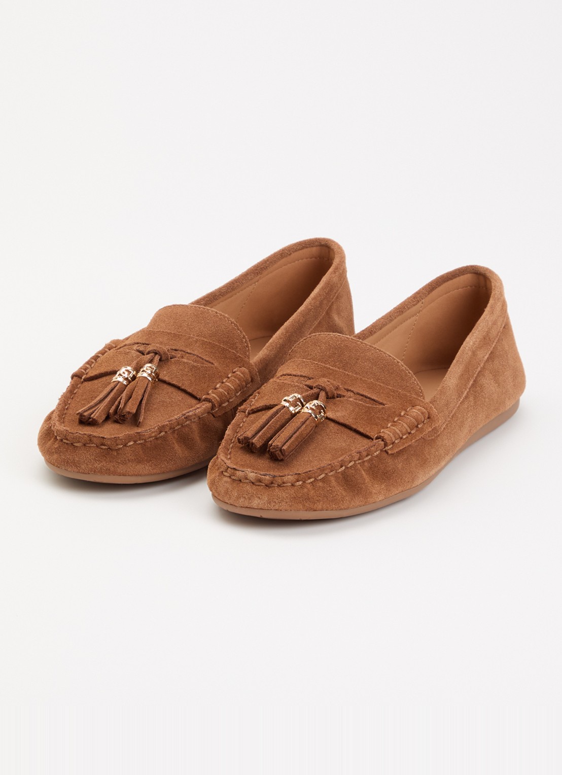 Dune London Geen mocassin van leer met franjes - detail cognac