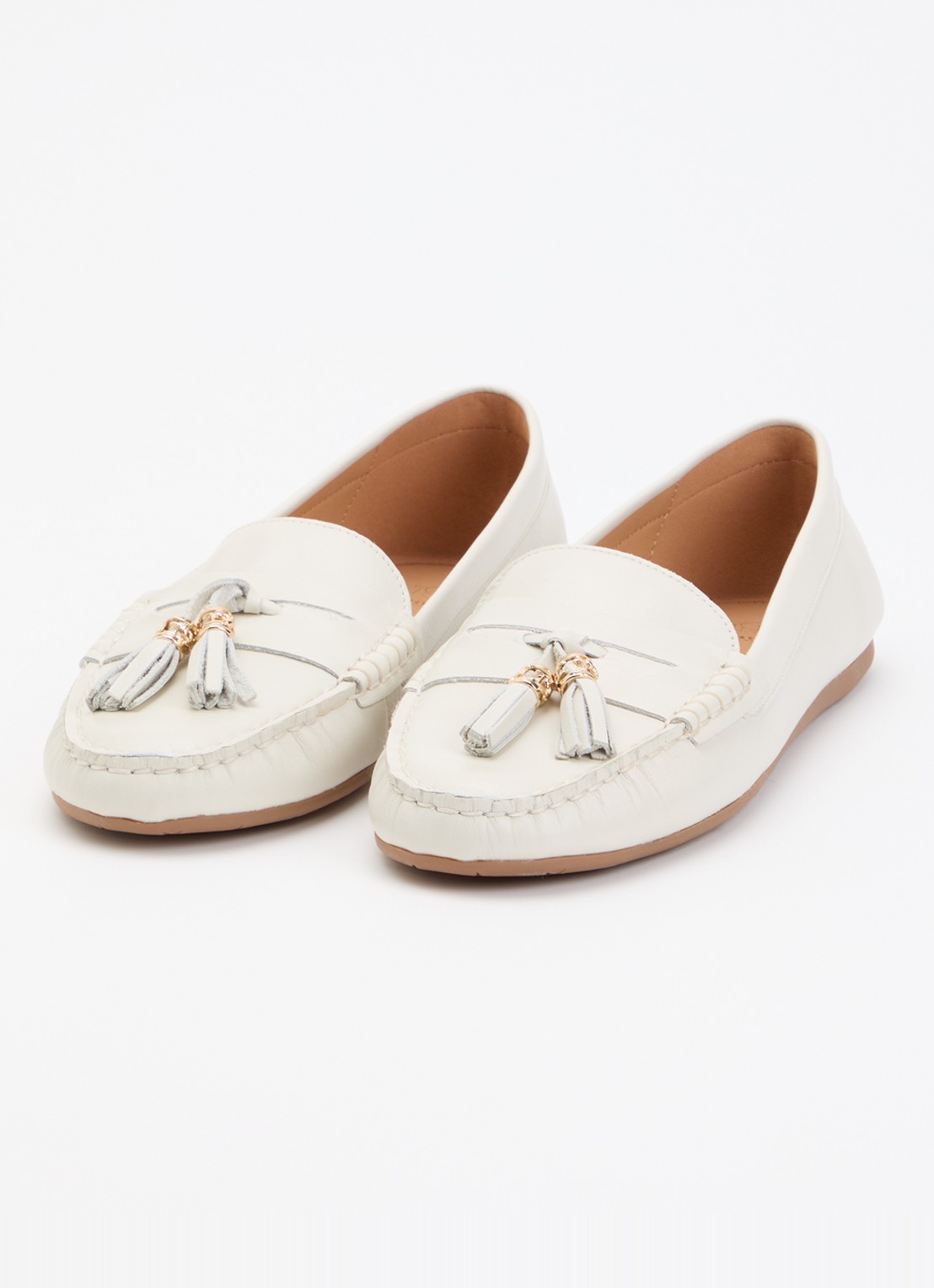 Dune London Geen mocassin van leer met franjes - detail 3 gebroken wit