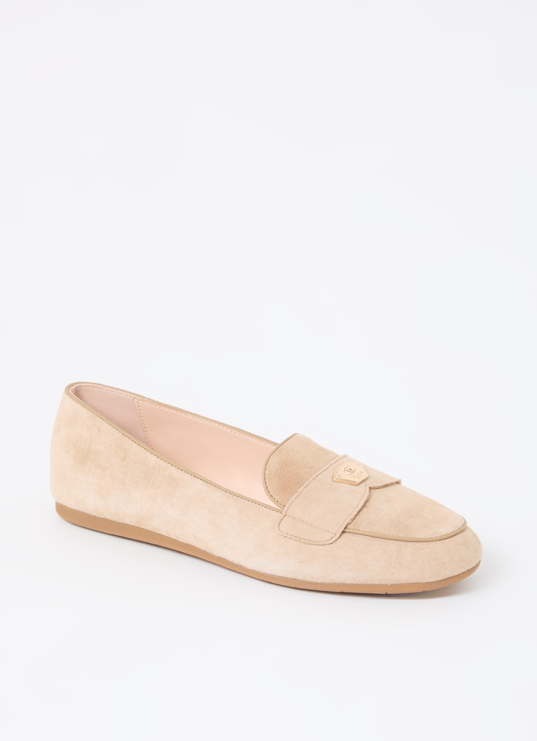Dune London Gina loafer van leer met logo - voorkant 2 beige