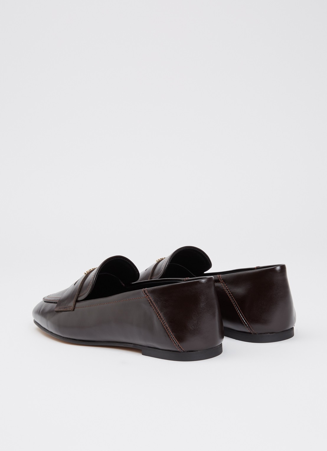 Dune London Glances loafer van leer - achterkant donkerbruin
