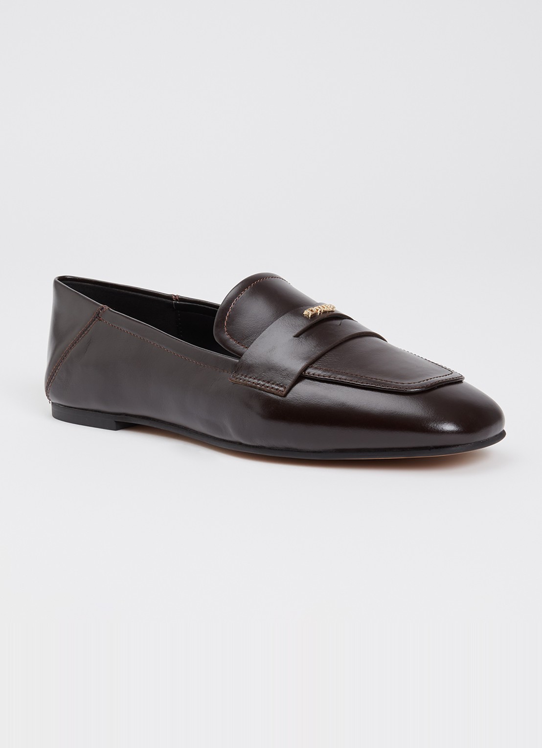Dune London Glances loafer van leer - voorkant 2 donkerbruin