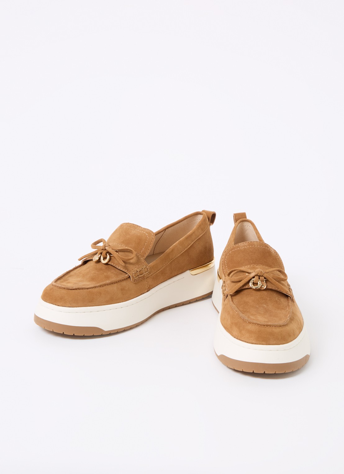 Dune London Glide loafer van leer - detail camel