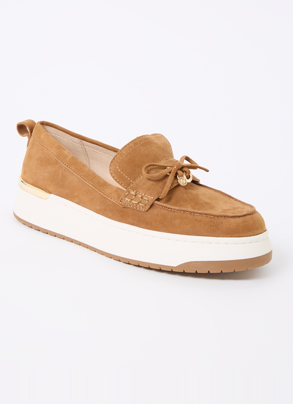 Dune London Glide loafer van leer - voorkant 5 camel