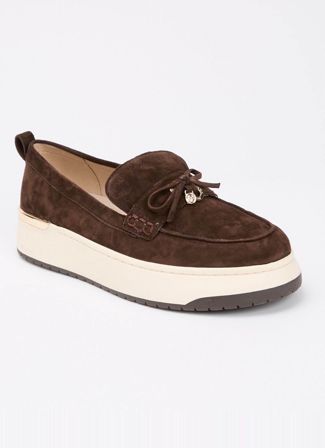 Dune London Glide loafer van leer - voorkant donkerbruin
