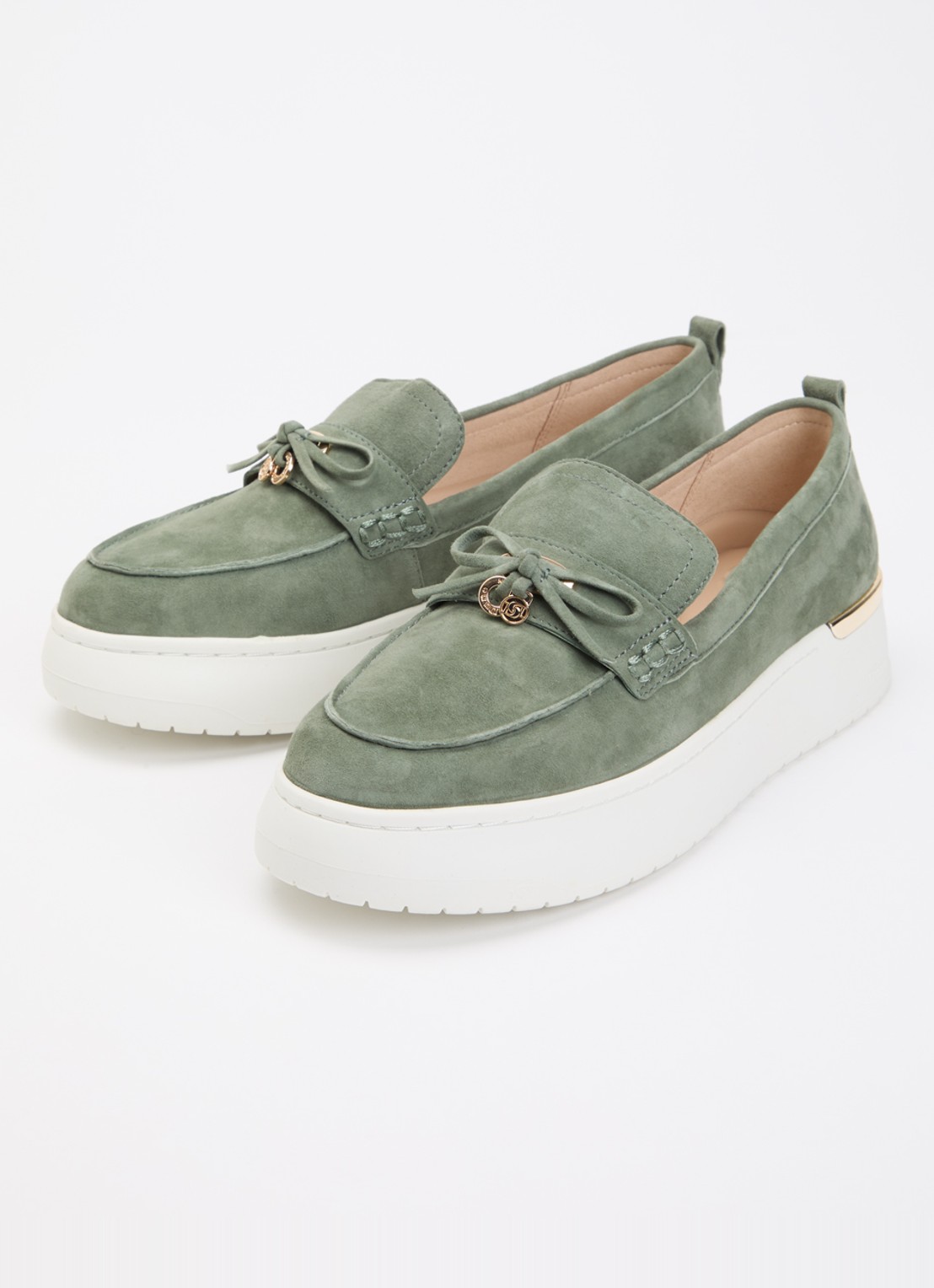 Dune London Glide loafer van leer - detail olijfgroen