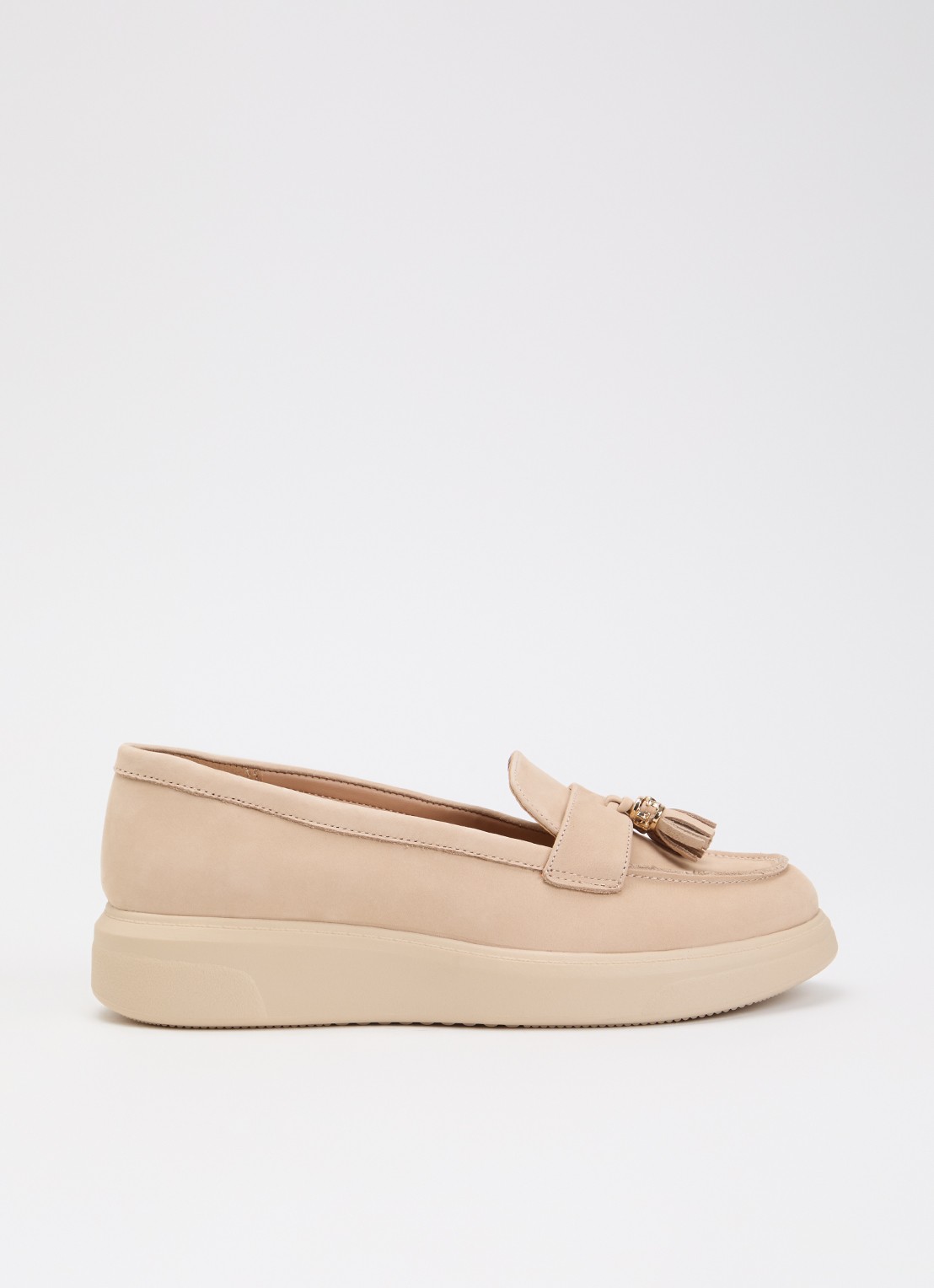 Dune London Glissade loafer van leer met franjes - voorkant 2 creme