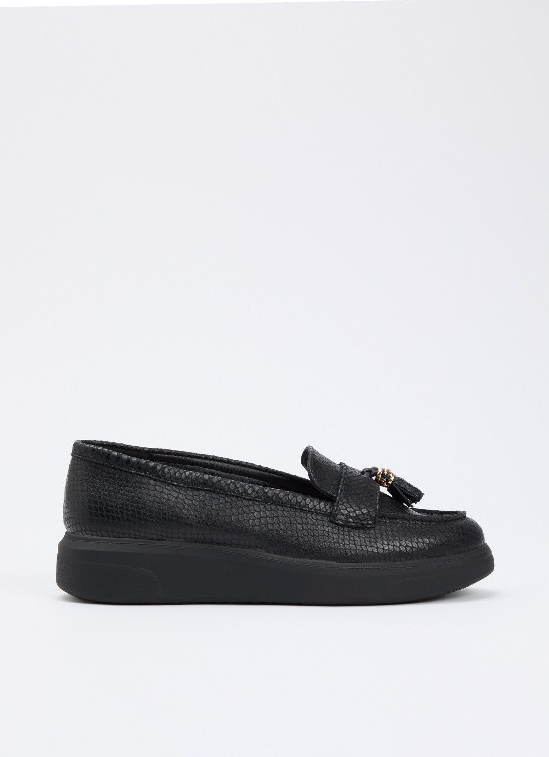 Dune London Glissade loafer van leer met franjes - voorkant zwart