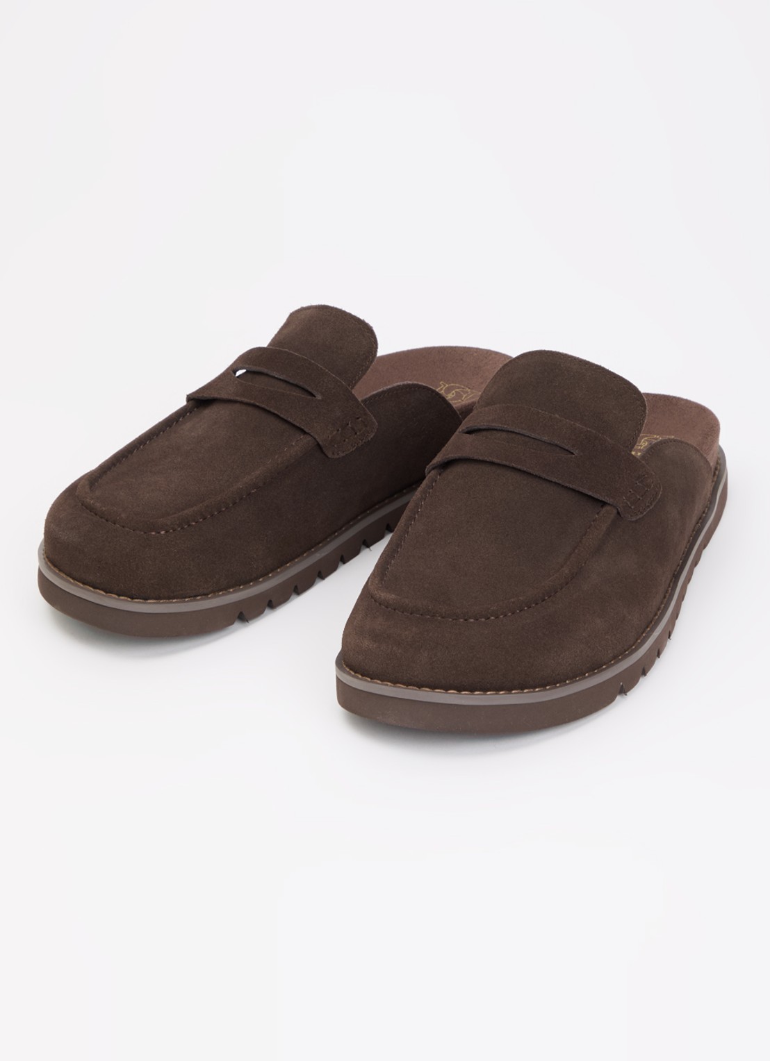 Dune London Goldens clog - detail donkerbruin