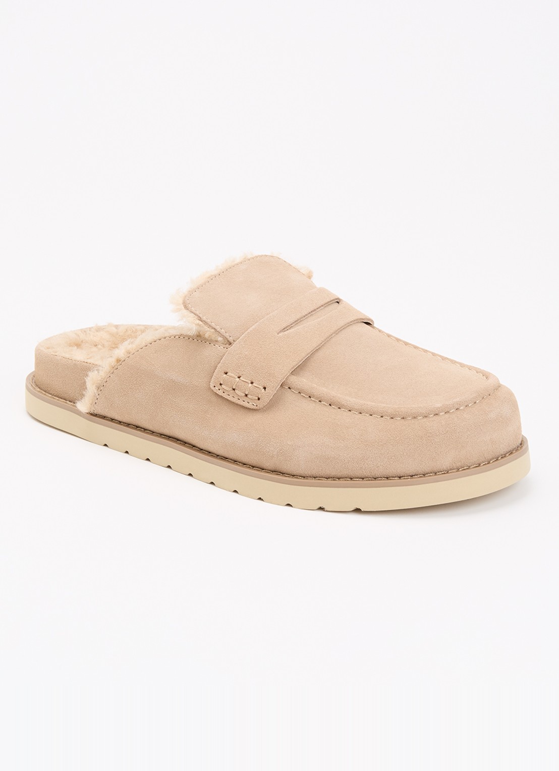 Dune London Goldy muiltje van suède  - voorkant beige