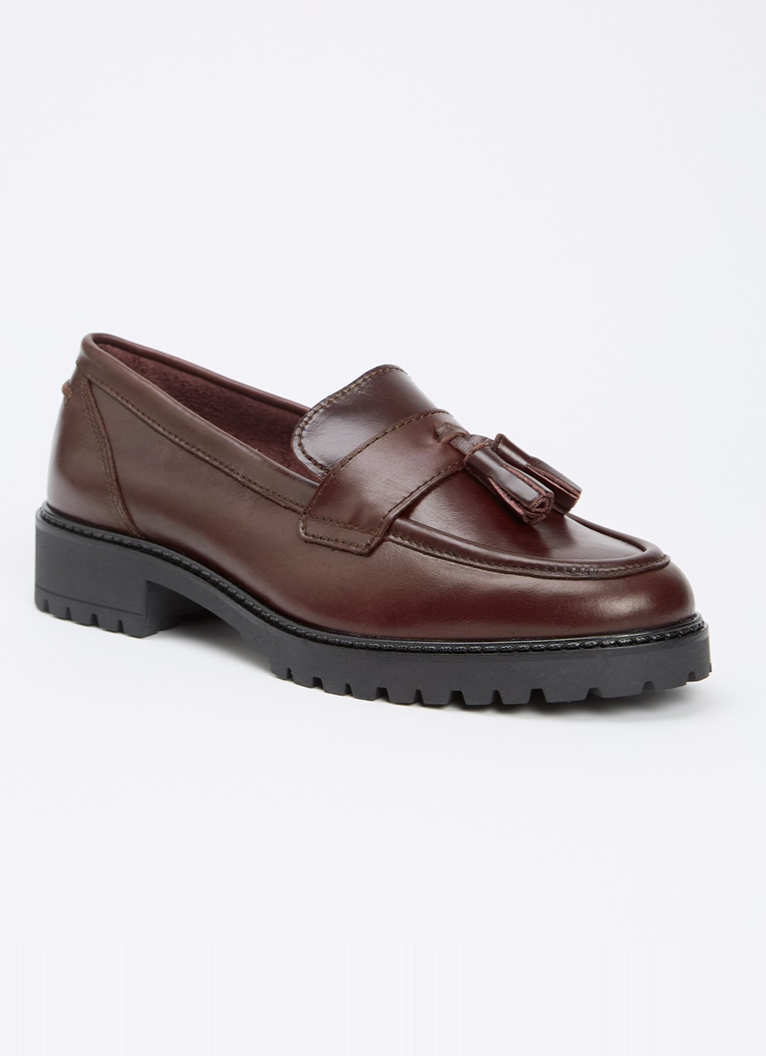 Dune London Gracelyn loafer van leer  - voorkant 2 roodbruin