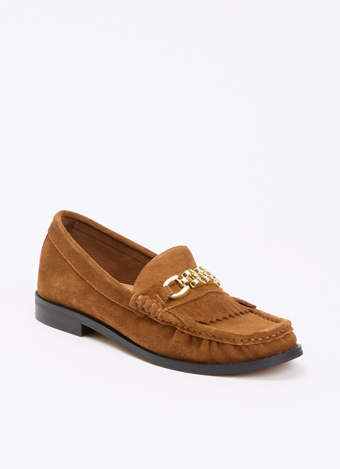 Dune London Granules loafer van leer - voorkant 5 camel