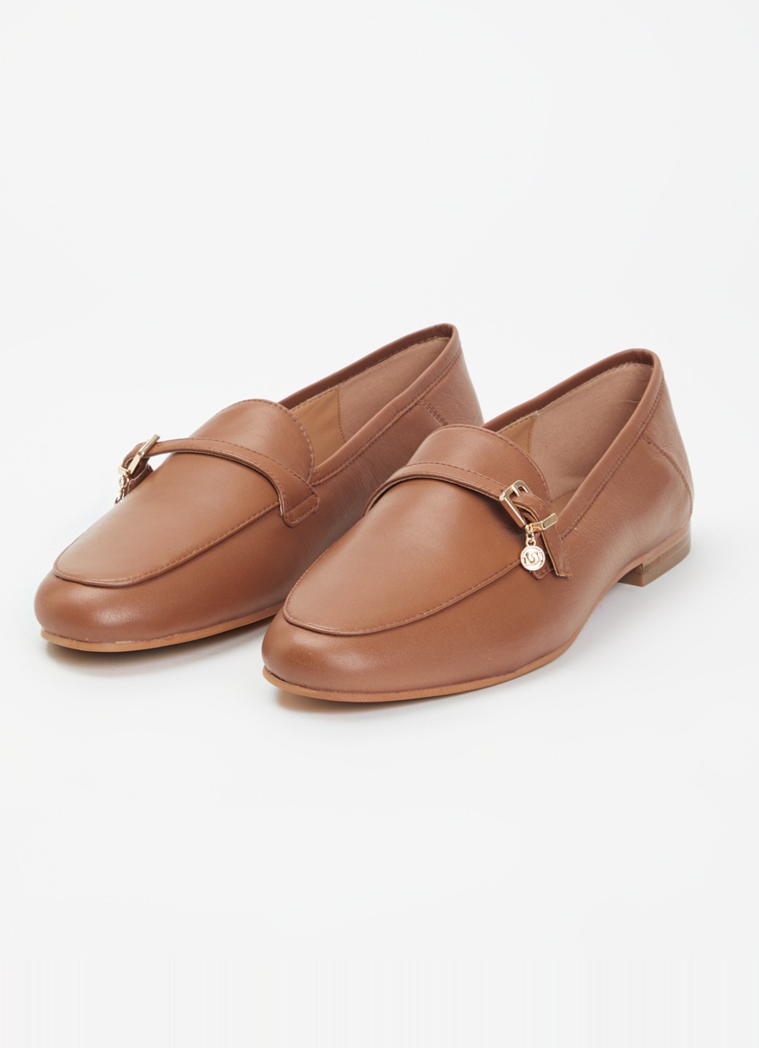 Dune London Greya loafer van leer met gespdetail - detail cognac