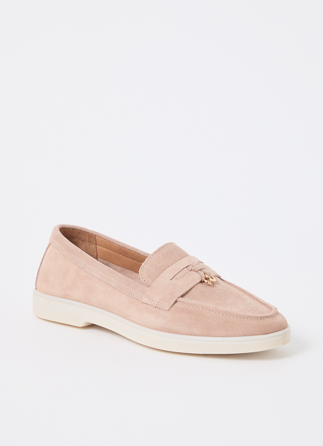 Dune London Grinning loafer van suède - voorkant oudroze