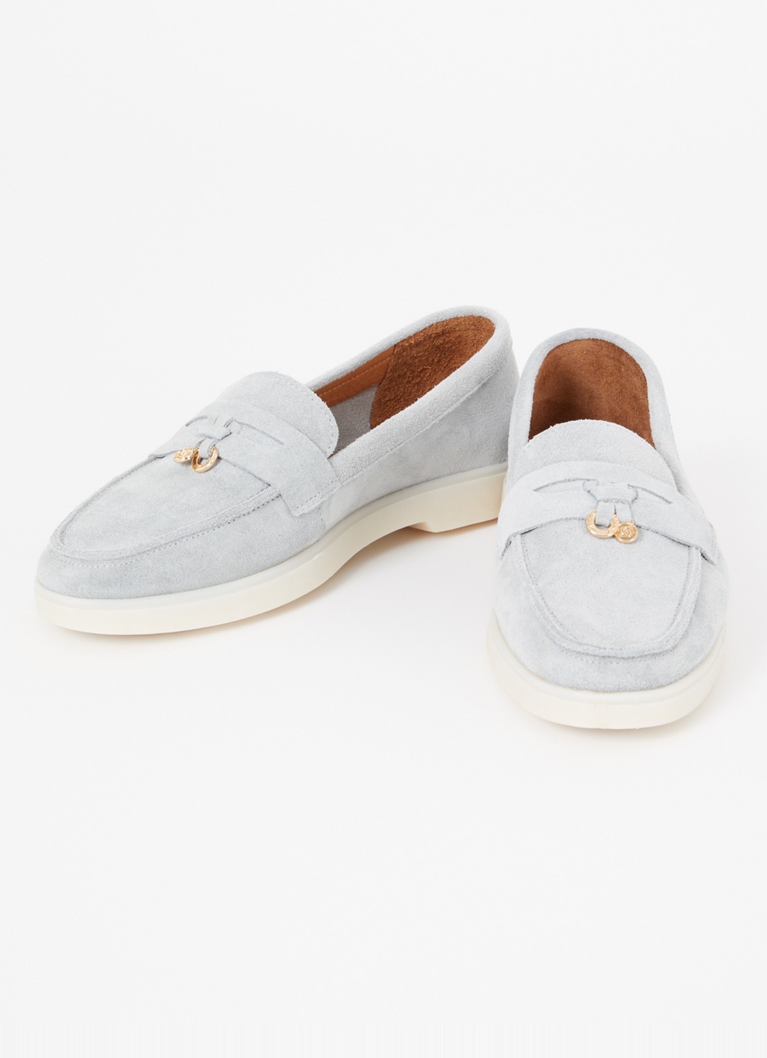 Dune London Grinning loafer van suède - detail 5 blauwgrijs