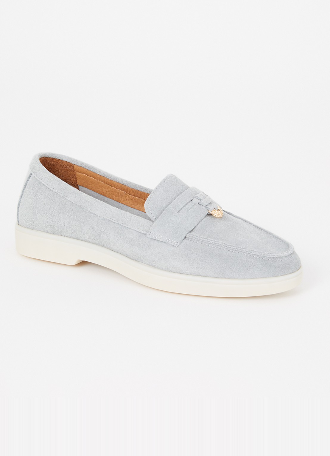 Dune London Grinning loafer van suède - voorkant blauwgrijs