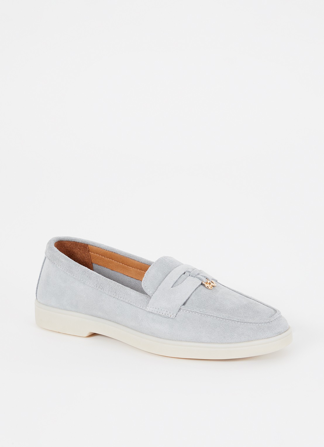 Dune London Grinning loafer van suède - voorkant 2 blauwgrijs