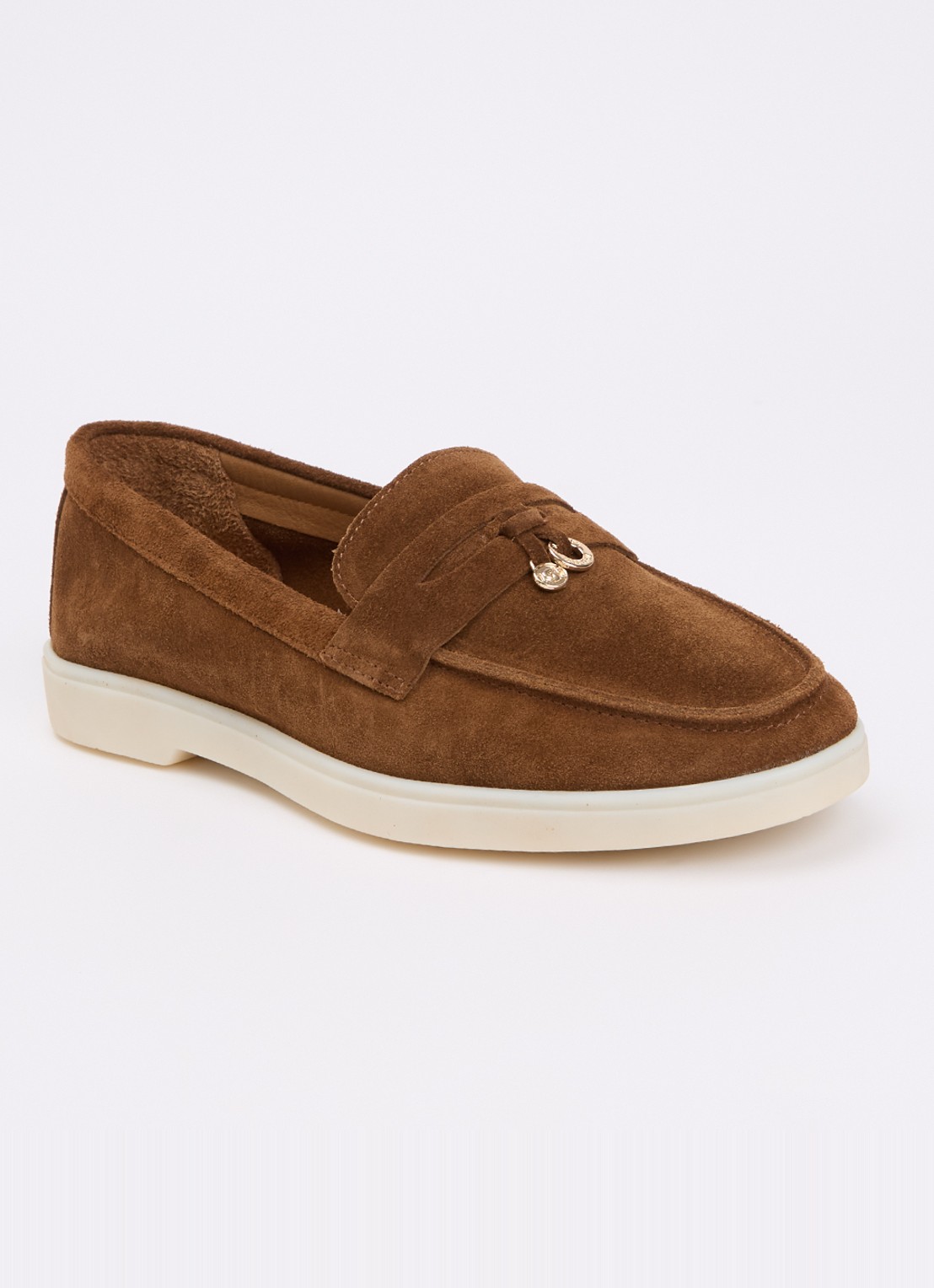 Dune London Grinning loafer van suède - voorkant cognac