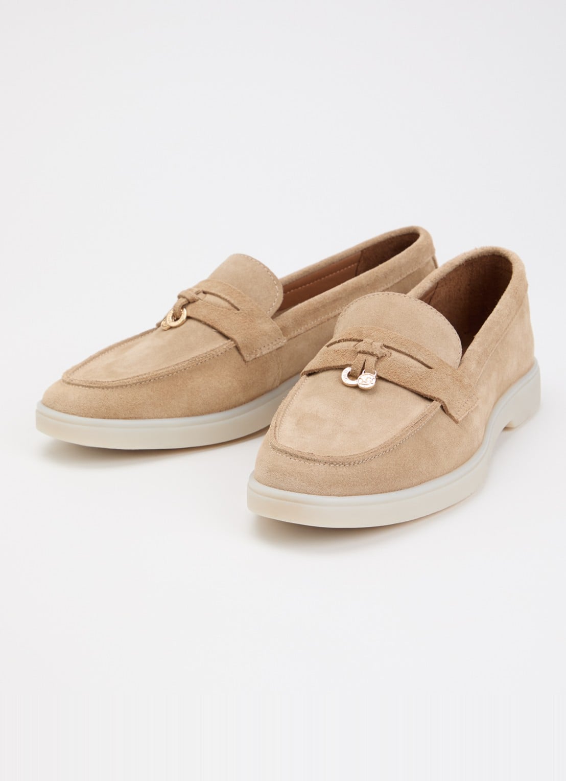 Dune London Grinning loafer van suède - detail zand