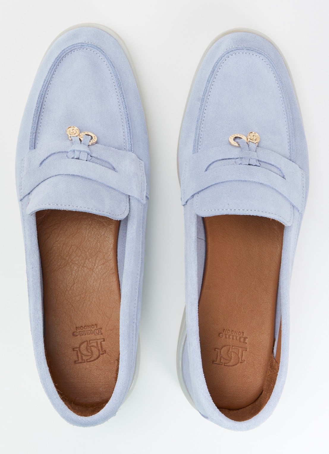 Dune London Grinning loafer van suède - detail 4 lichtblauw