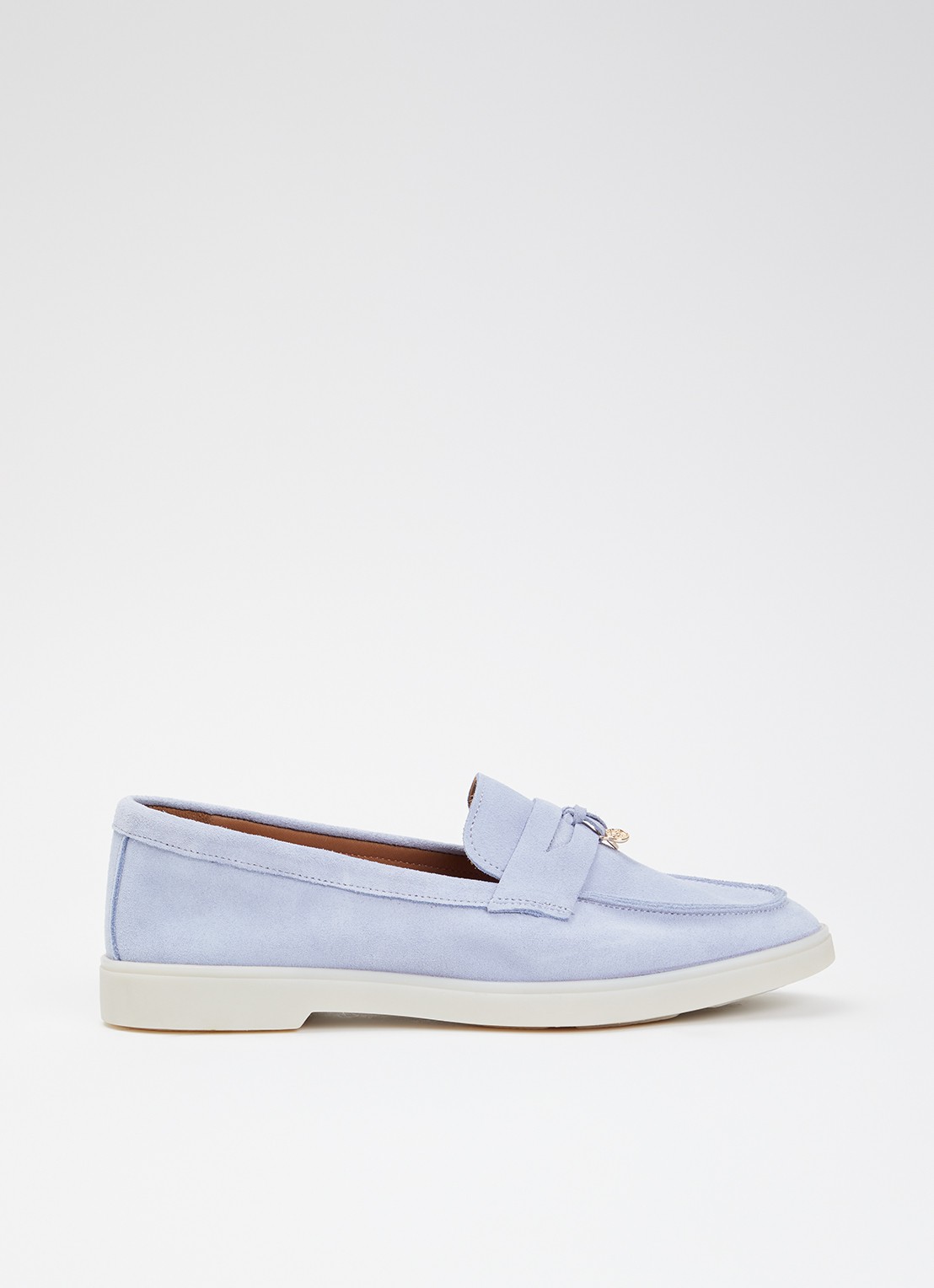 Dune London Grinning loafer van suède - voorkant 2 lichtblauw