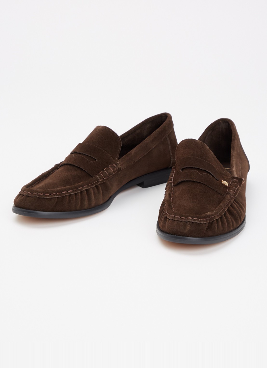 Dune London Grisella loafer van leer - detail donkerbruin