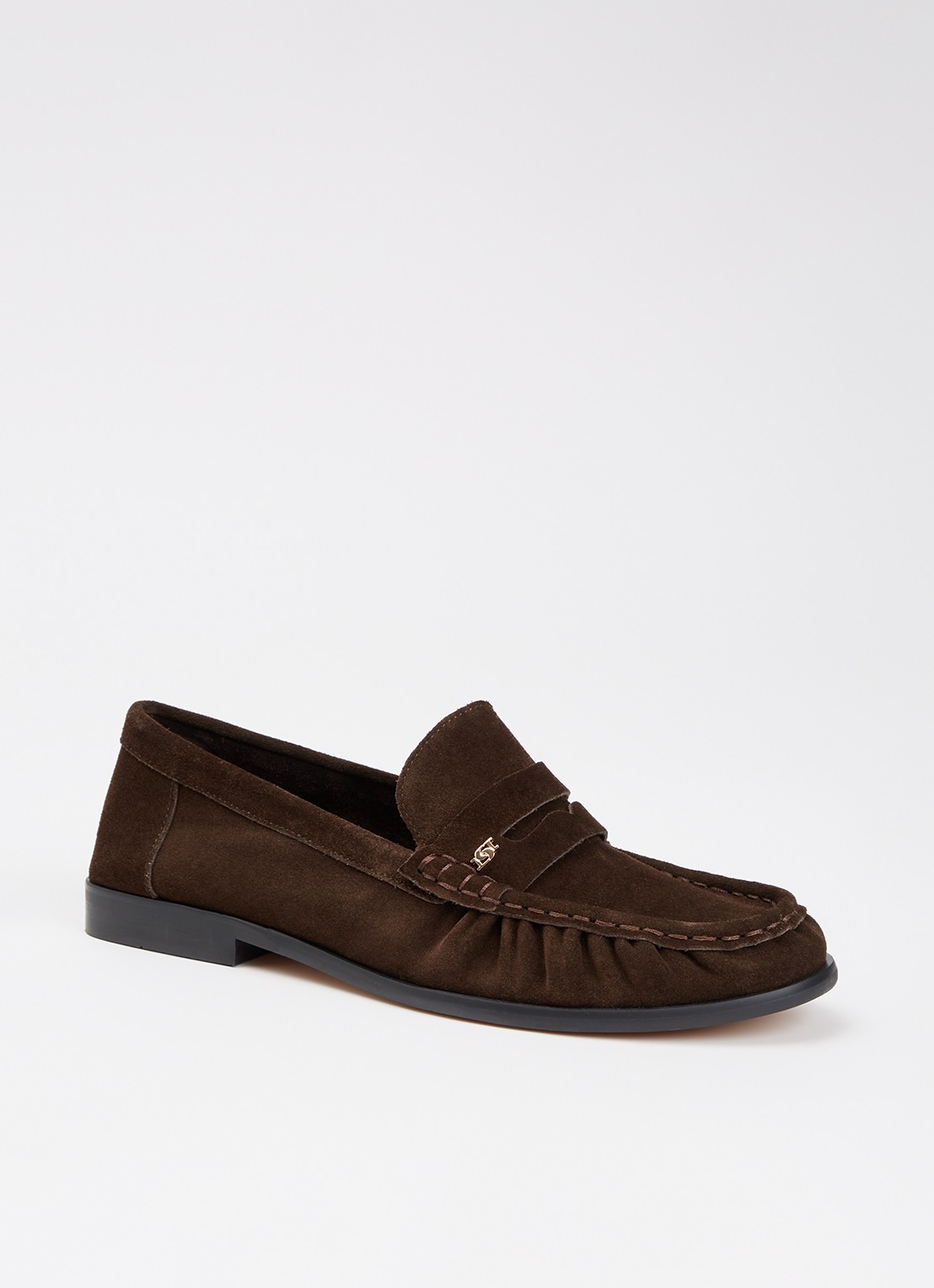 Dune London Grisella loafer van leer - voorkant 4 donkerbruin