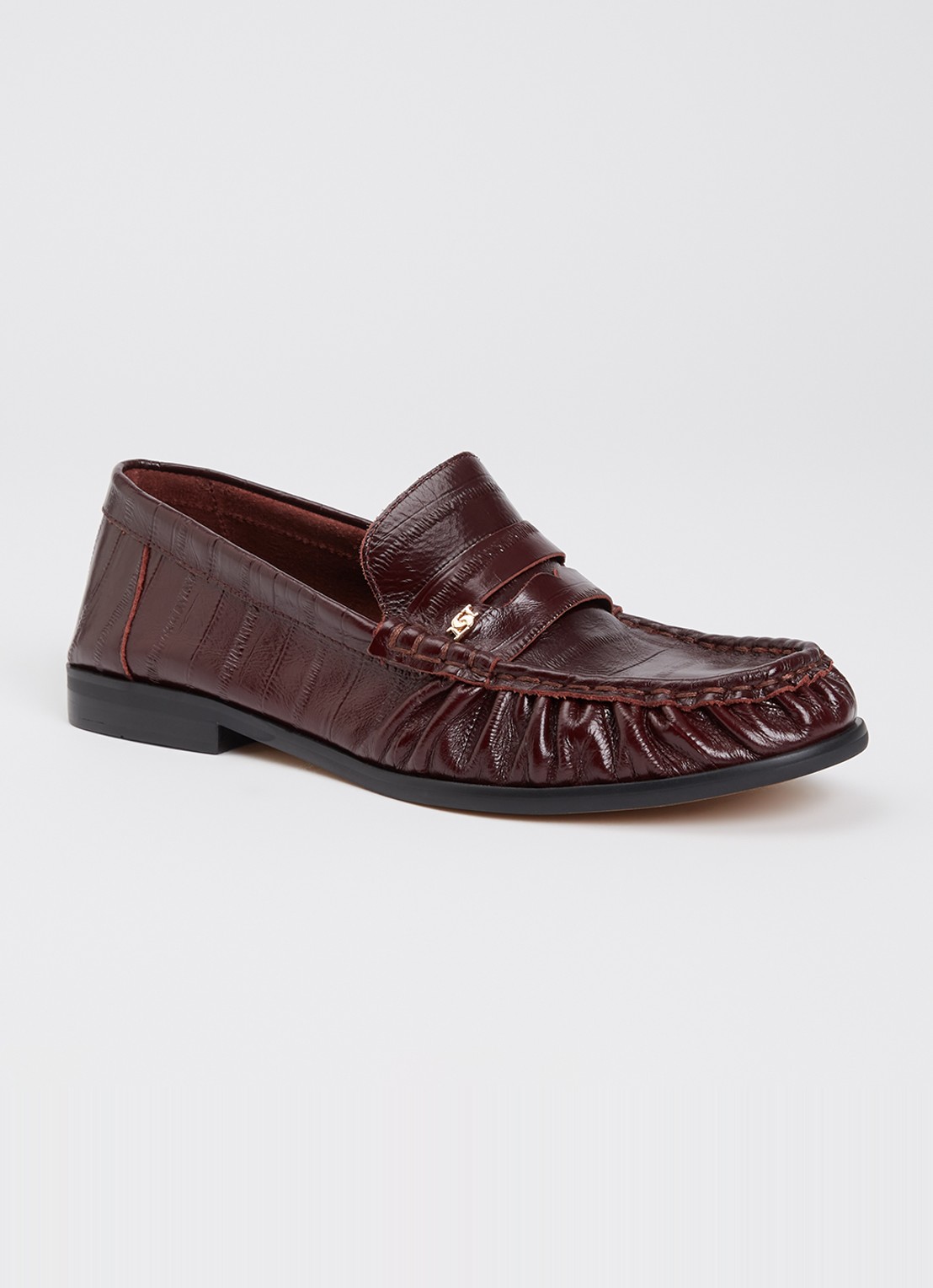 Dune London Grisella loafer van leer - voorkant aubergine