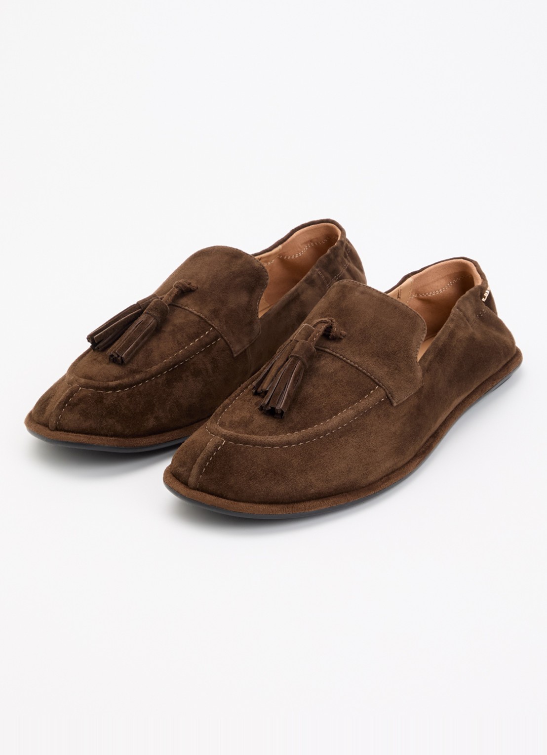 Dune London Grounding loafer van suède - detail donkerbruin