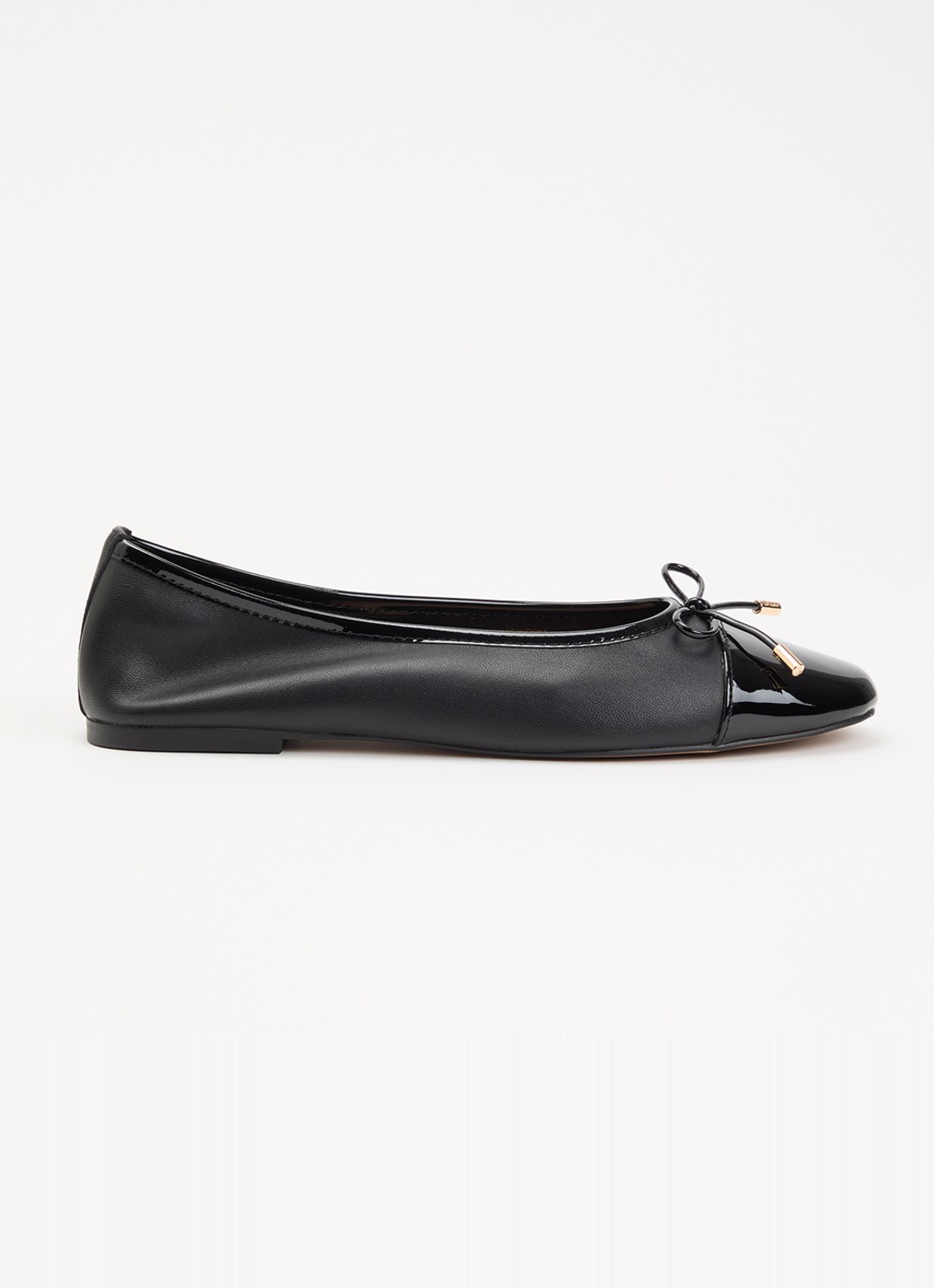Dune London Haliah ballerina van leer met strikdetail - voorkant 5 zwart