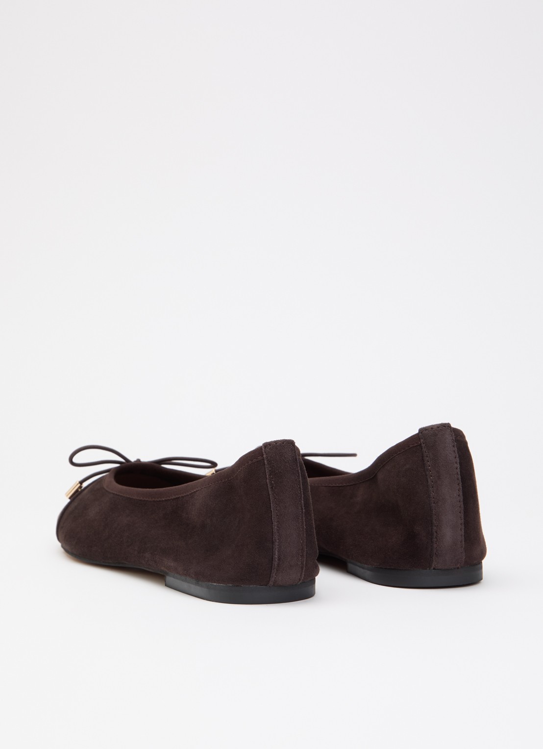 Dune London Haliah ballerina van leer met strikdetail - achterkant 5 donkerbruin