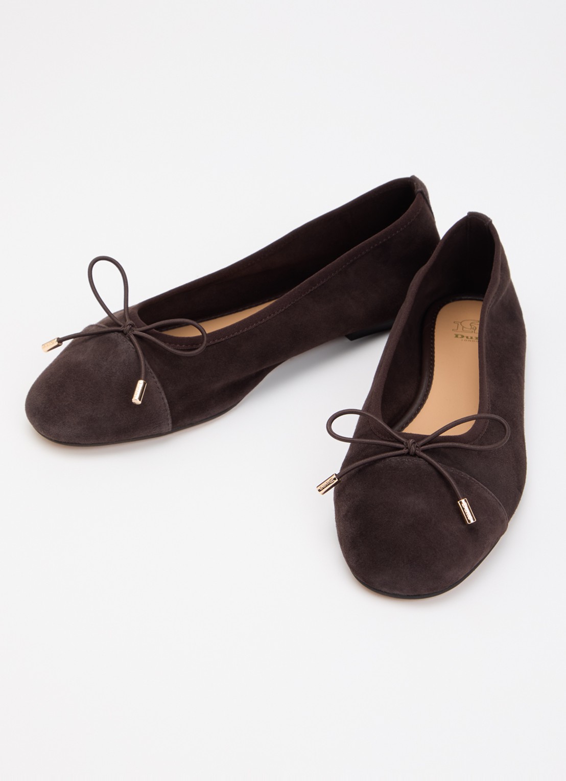 Dune London Haliah ballerina van leer met strikdetail - detail 2 donkerbruin