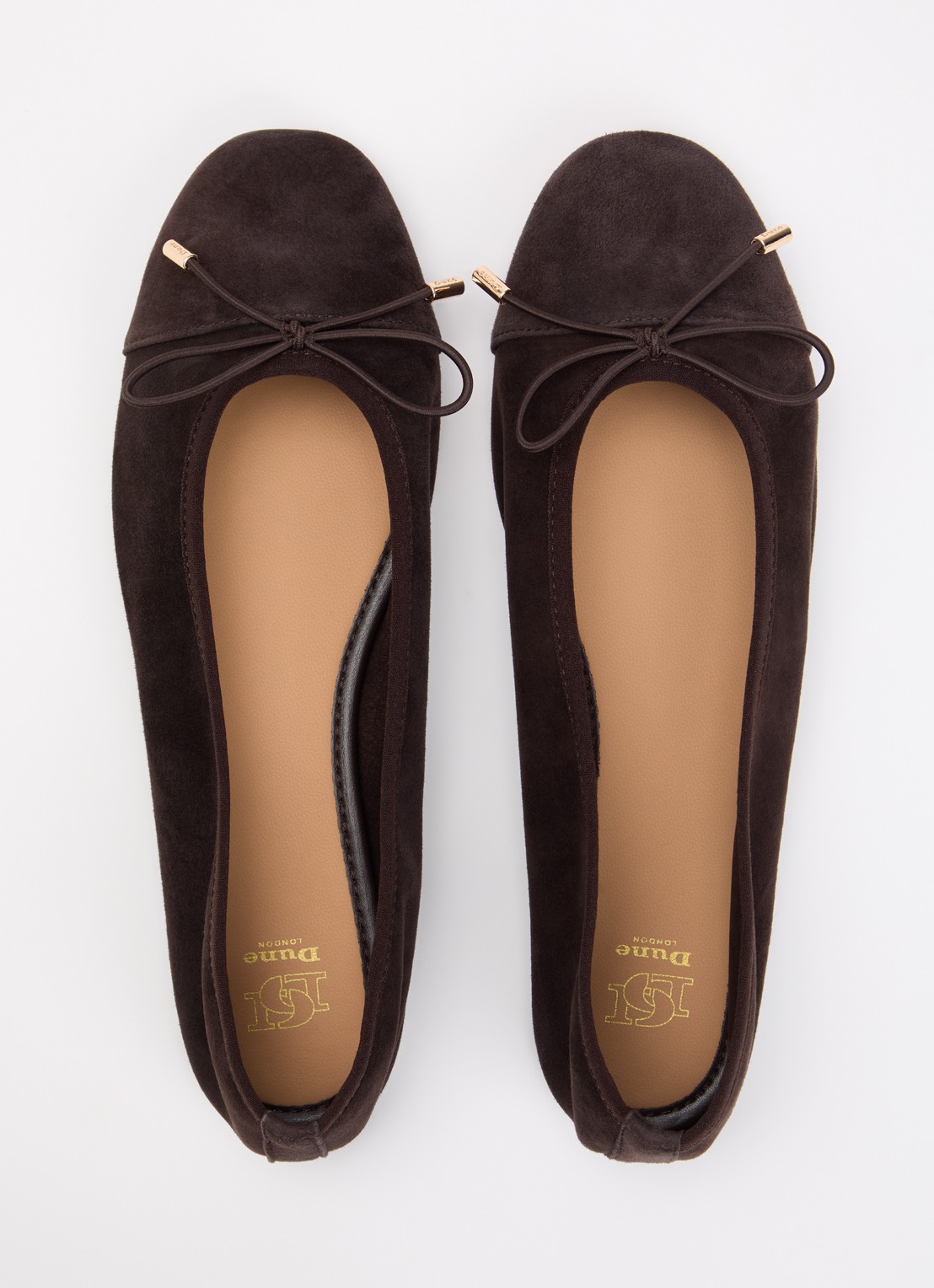 Dune London Haliah ballerina van leer met strikdetail - detail 3 donkerbruin