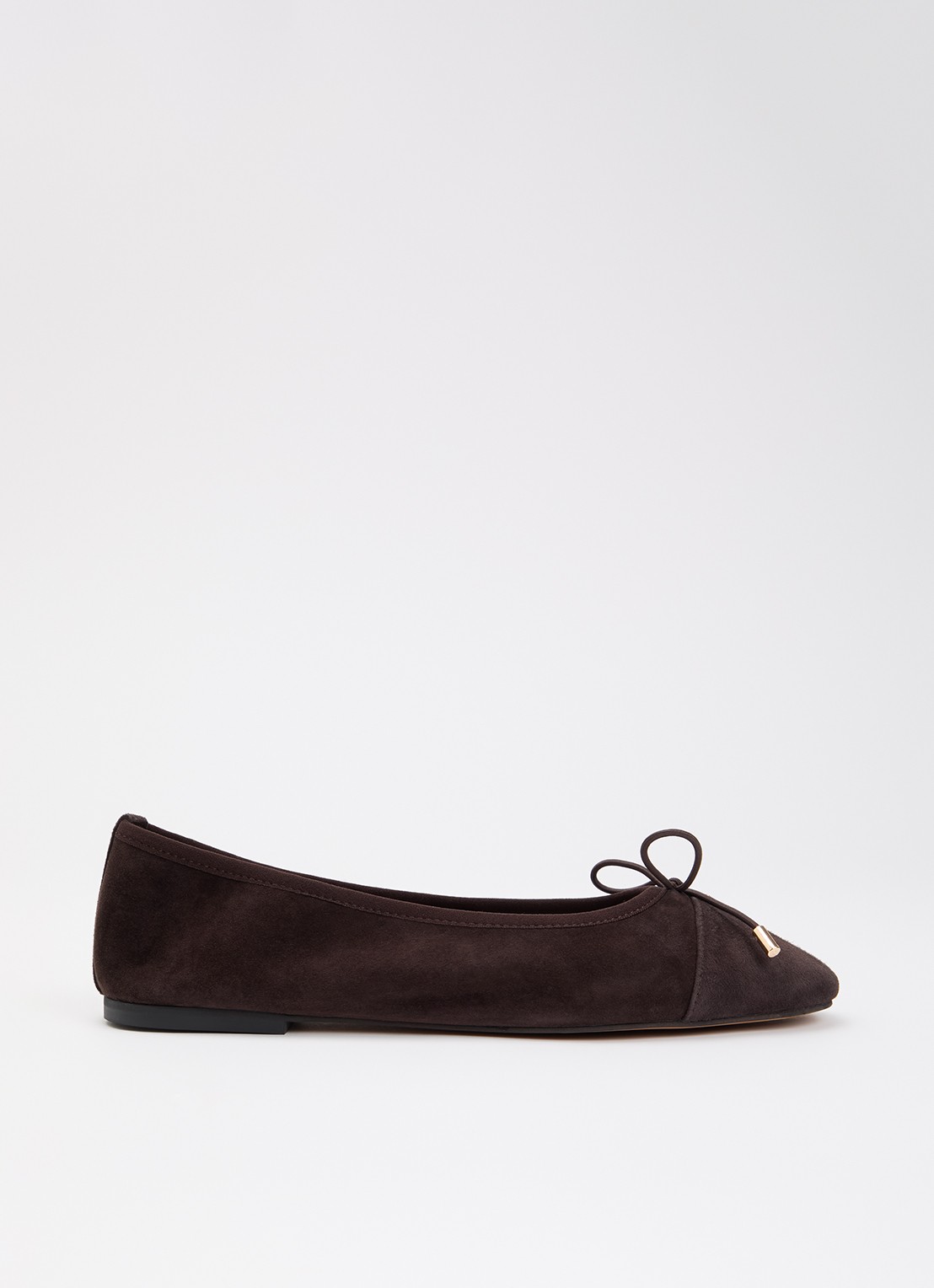 Dune London Haliah ballerina van leer met strikdetail - voorkant donkerbruin